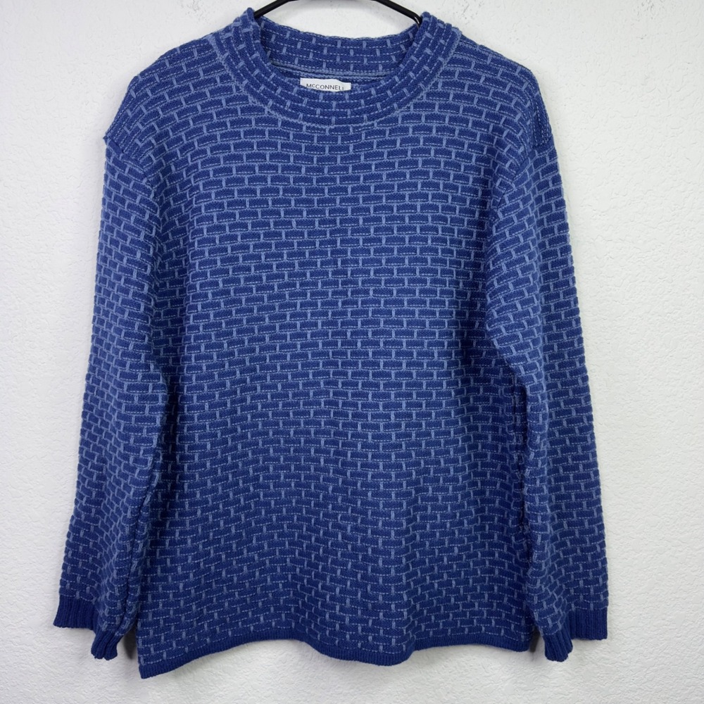 McConnell Sweater Mens L Blue Irish Merino Wool Brick Made in Ireland Grandpa‎